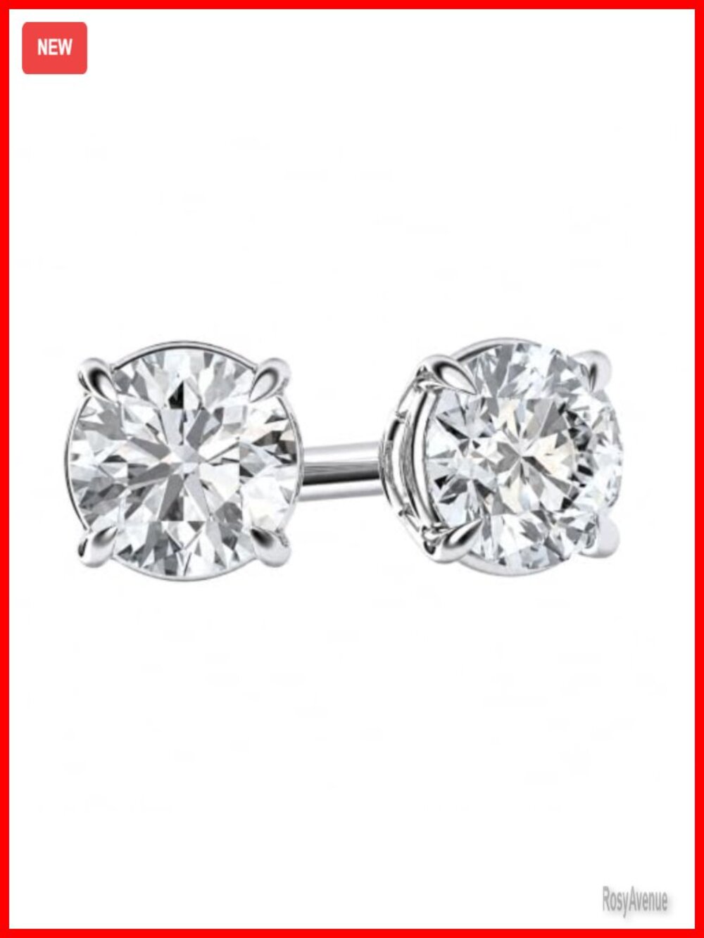 1/2 Carat Lab Grown Diamond Stud Earrings Sterling Silver 4mm Push Back